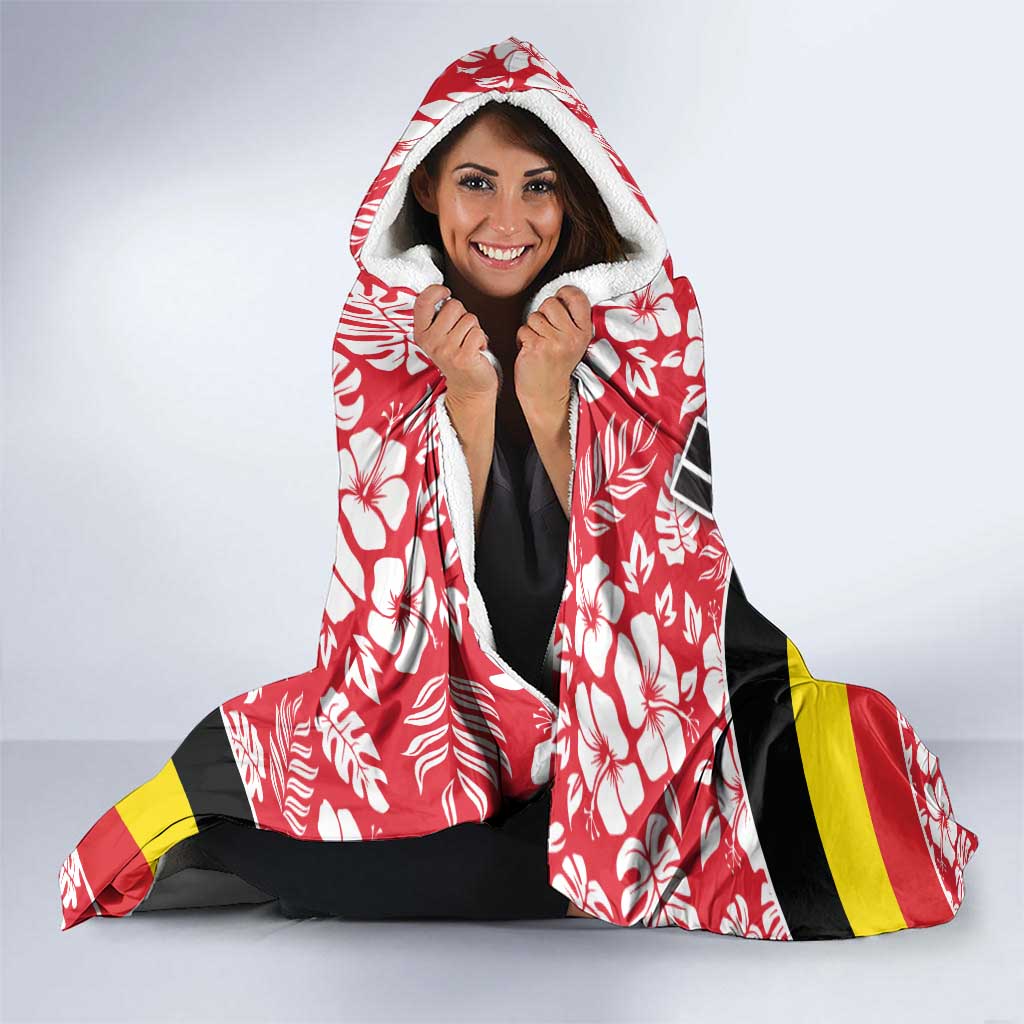 Uganda Hooded Blanket with Red Hibiscus Flowers and National Flag Design