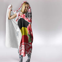 Uganda Hooded Blanket with Red Hibiscus Flowers and National Flag Design