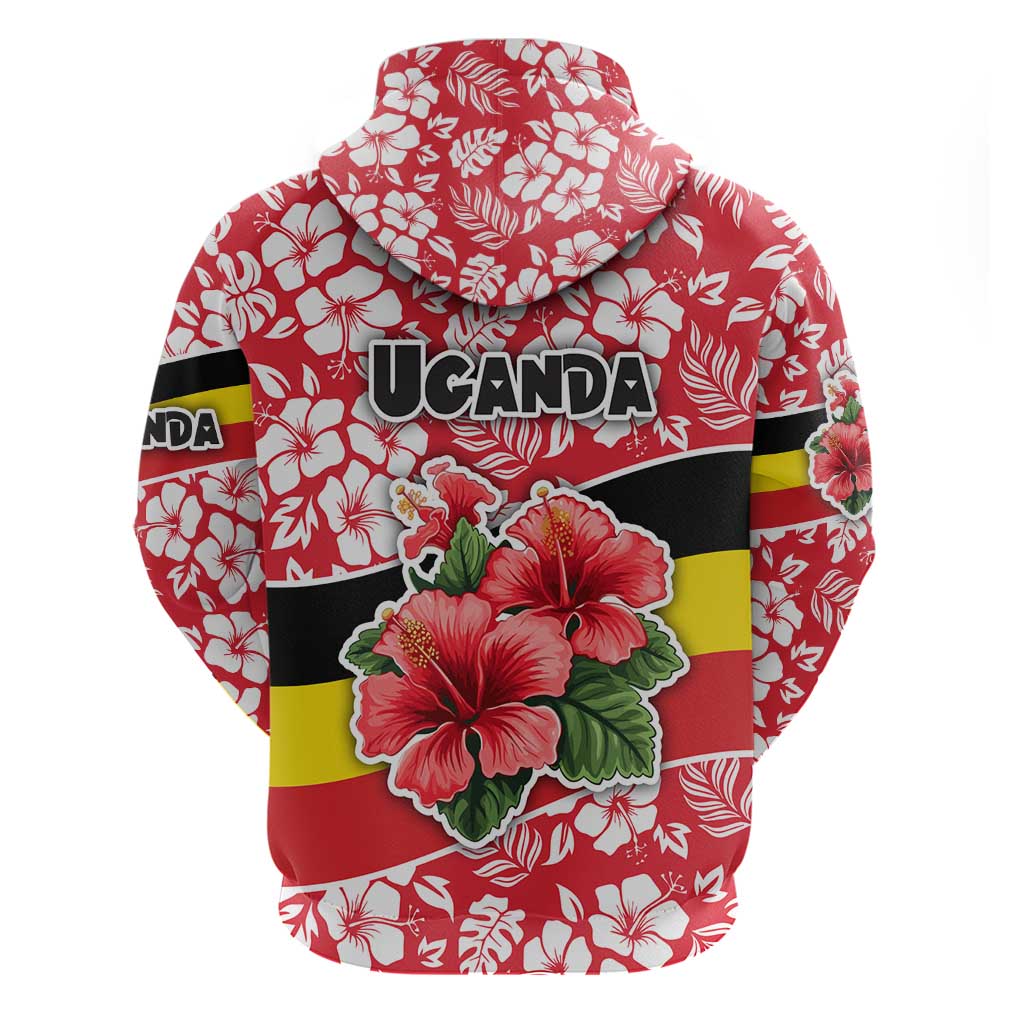 Uganda Hoodie with Red Hibiscus Flowers and National Flag Design