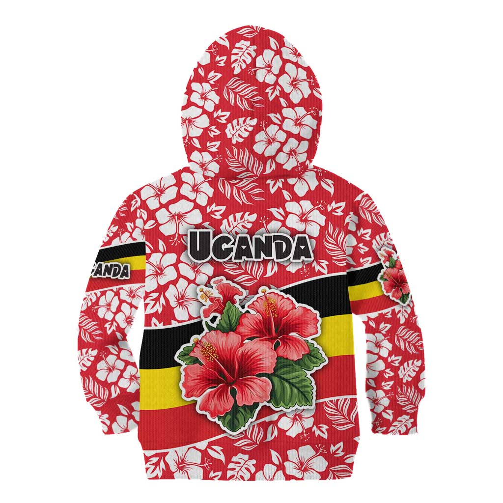 Uganda Kid Hoodie with Red Hibiscus Flowers and National Flag Design