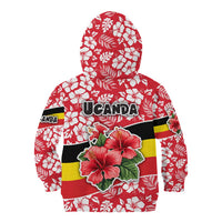 Uganda Kid Hoodie with Red Hibiscus Flowers and National Flag Design