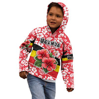 Uganda Kid Hoodie with Red Hibiscus Flowers and National Flag Design