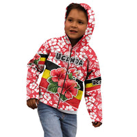 Uganda Kid Hoodie with Red Hibiscus Flowers and National Flag Design