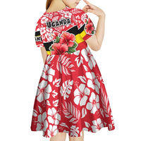 Uganda Kid Short Sleeve Dress with Red Hibiscus Flowers and National Flag Design
