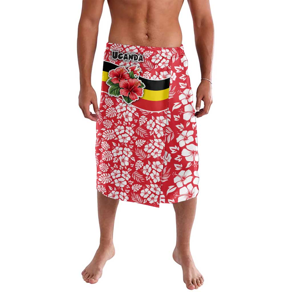 Uganda Lavalava with Red Hibiscus Flowers and National Flag Design