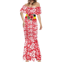 Uganda Mermaid Dress with Red Hibiscus Flowers and National Flag Design