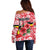 Uganda Off Shoulder Sweater with Red Hibiscus Flowers and National Flag Design