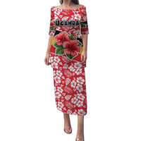 Uganda Puletasi with Red Hibiscus Flowers and National Flag Design