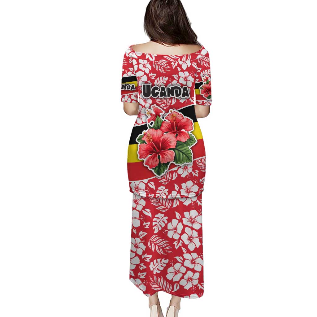 Uganda Puletasi with Red Hibiscus Flowers and National Flag Design