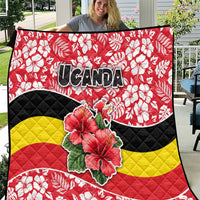 Uganda Quilt with Red Hibiscus Flowers and National Flag Design