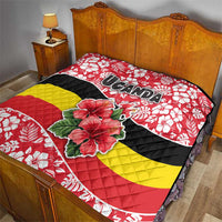 Uganda Quilt with Red Hibiscus Flowers and National Flag Design