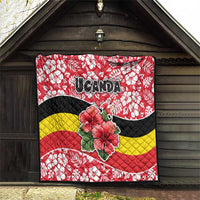 Uganda Quilt with Red Hibiscus Flowers and National Flag Design