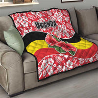 Uganda Quilt with Red Hibiscus Flowers and National Flag Design