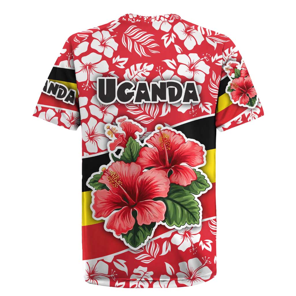 Uganda Rugby Jersey with Red Hibiscus Flowers and National Flag Design