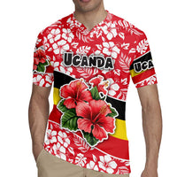 Uganda Rugby Jersey with Red Hibiscus Flowers and National Flag Design