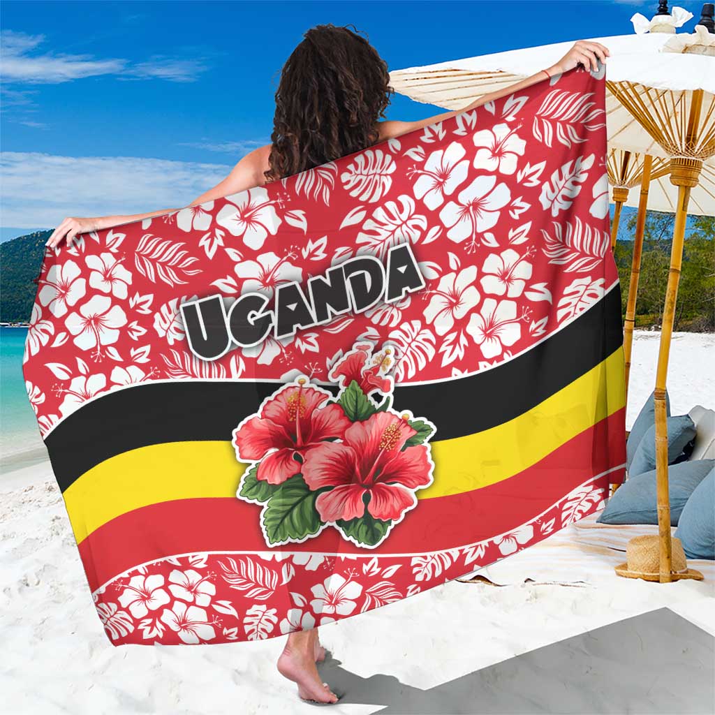 Uganda Sarong with Red Hibiscus Flowers and National Flag Design