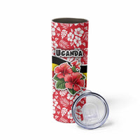 Uganda Skinny Tumbler with Red Hibiscus Flowers and National Flag Design