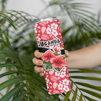 Uganda Skinny Tumbler with Red Hibiscus Flowers and National Flag Design