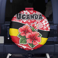 Uganda Spare Tire Cover with Red Hibiscus Flowers and National Flag Design