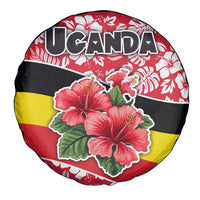 Uganda Spare Tire Cover with Red Hibiscus Flowers and National Flag Design