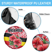 Uganda Spare Tire Cover with Red Hibiscus Flowers and National Flag Design