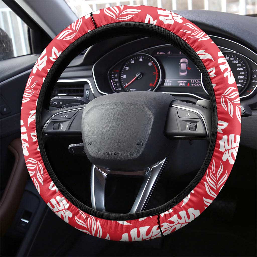 Uganda Steering Wheel Cover with Red Hibiscus Flowers and National Flag Design