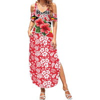 Uganda Summer Maxi Dress with Red Hibiscus Flowers and National Flag Design