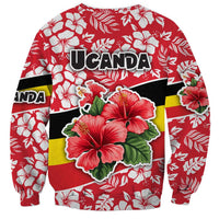 Uganda Sweatshirt with Red Hibiscus Flowers and National Flag Design