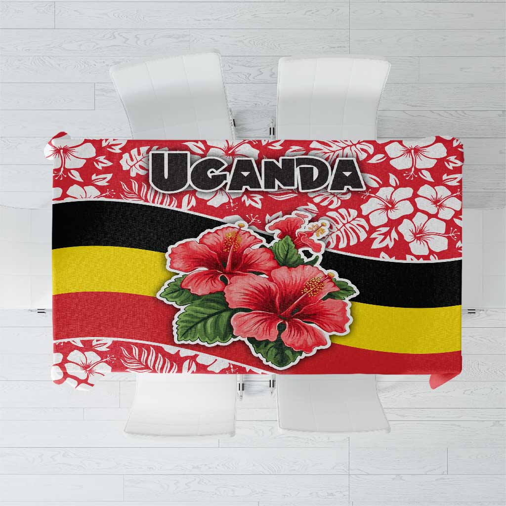 Uganda Tablecloth with Red Hibiscus Flowers and National Flag Design