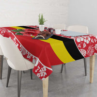 Uganda Tablecloth with Red Hibiscus Flowers and National Flag Design