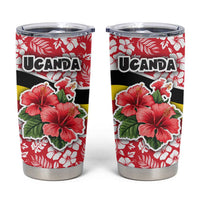 Uganda Tumbler Cup with Red Hibiscus Flowers and National Flag Design