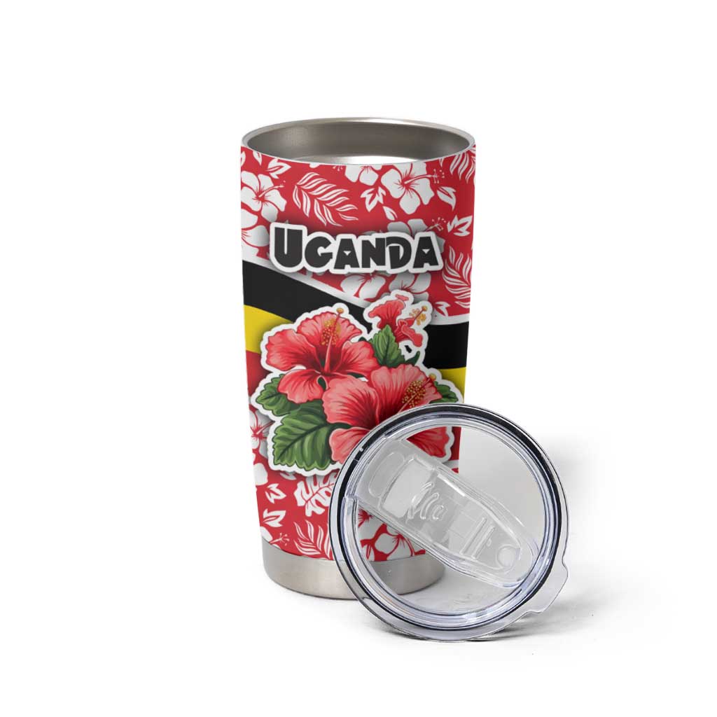 Uganda Tumbler Cup with Red Hibiscus Flowers and National Flag Design