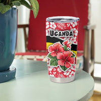 Uganda Tumbler Cup with Red Hibiscus Flowers and National Flag Design