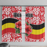 Uganda Window Curtain with Red Hibiscus Flowers and National Flag Design