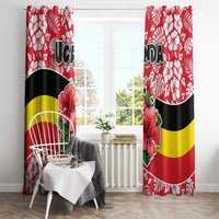 Uganda Window Curtain with Red Hibiscus Flowers and National Flag Design