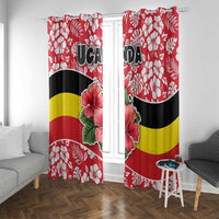 Uganda Window Curtain with Red Hibiscus Flowers and National Flag Design