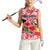 Uganda Women Sleeveless Polo Shirt with Red Hibiscus Flowers and National Flag Design
