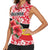 Uganda Women Sleeveless Polo Shirt with Red Hibiscus Flowers and National Flag Design