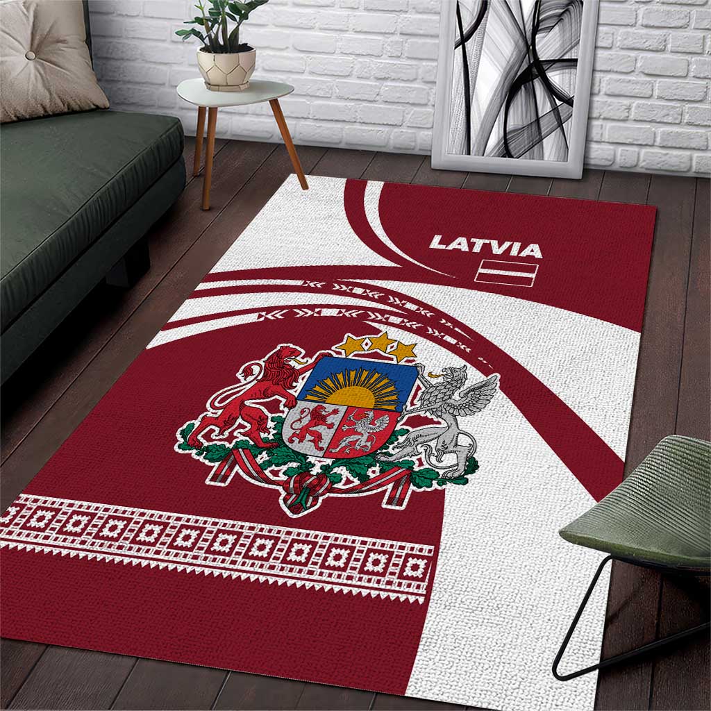 Latvia Area Rug with National Coat of Arms and Traditional Folk Patterns