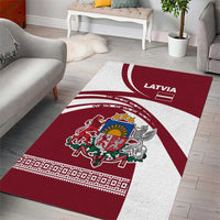 Latvia Area Rug with National Coat of Arms and Traditional Folk Patterns