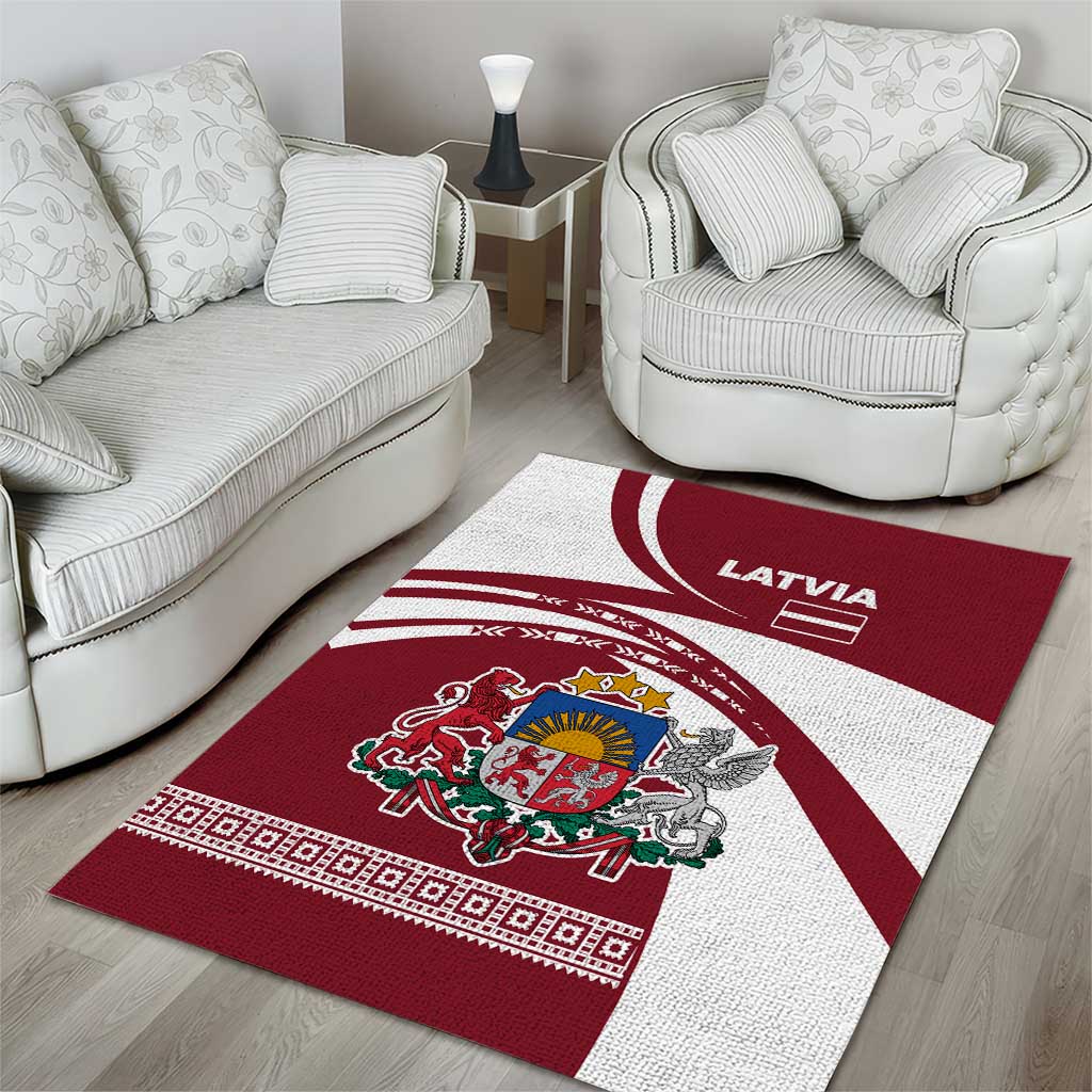 Latvia Area Rug with National Coat of Arms and Traditional Folk Patterns