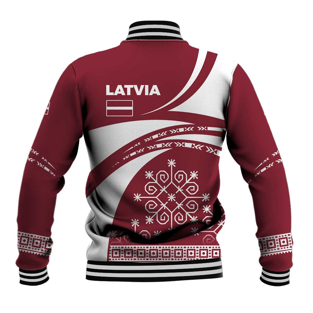 Latvia Baseball Jacket with National Coat of Arms and Traditional Folk Patterns