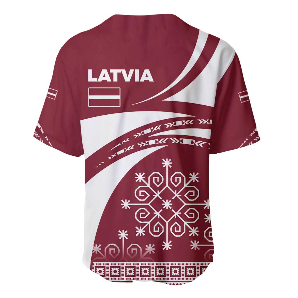 Latvia Baseball Jersey with National Coat of Arms and Traditional Folk Patterns