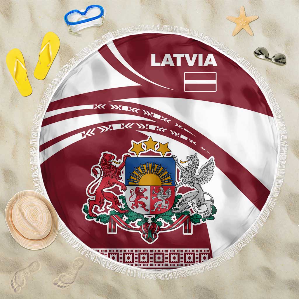 Latvia Beach Blanket with National Coat of Arms and Traditional Folk Patterns