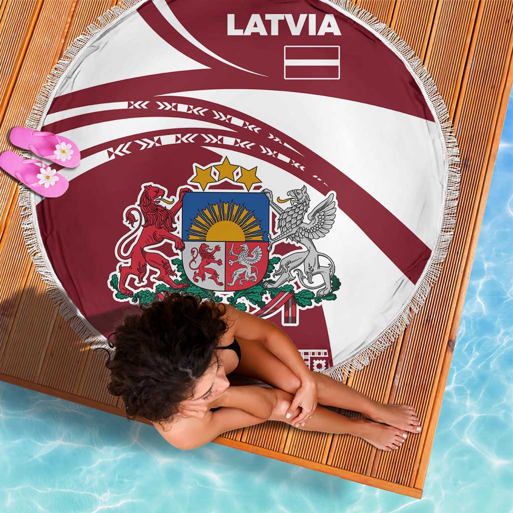 Latvia Beach Blanket with National Coat of Arms and Traditional Folk Patterns