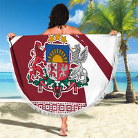 Latvia Beach Blanket with National Coat of Arms and Traditional Folk Patterns