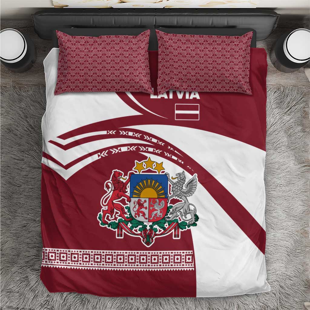 Latvia Bedding Set with National Coat of Arms and Traditional Folk Patterns