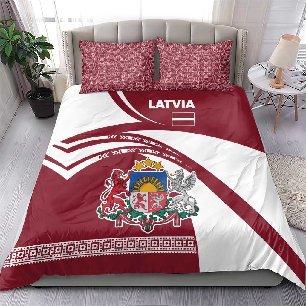 Latvia Bedding Set with National Coat of Arms and Traditional Folk Patterns