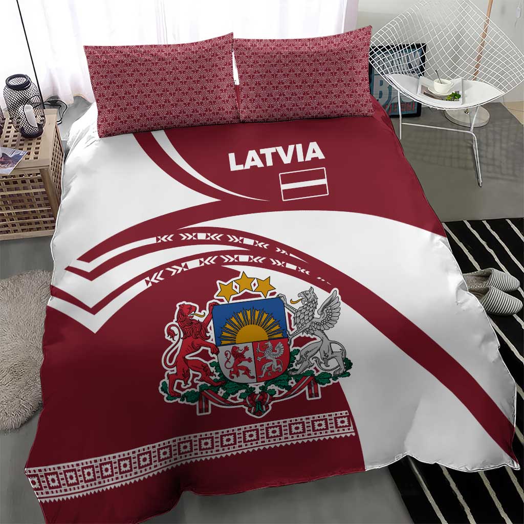 Latvia Bedding Set with National Coat of Arms and Traditional Folk Patterns