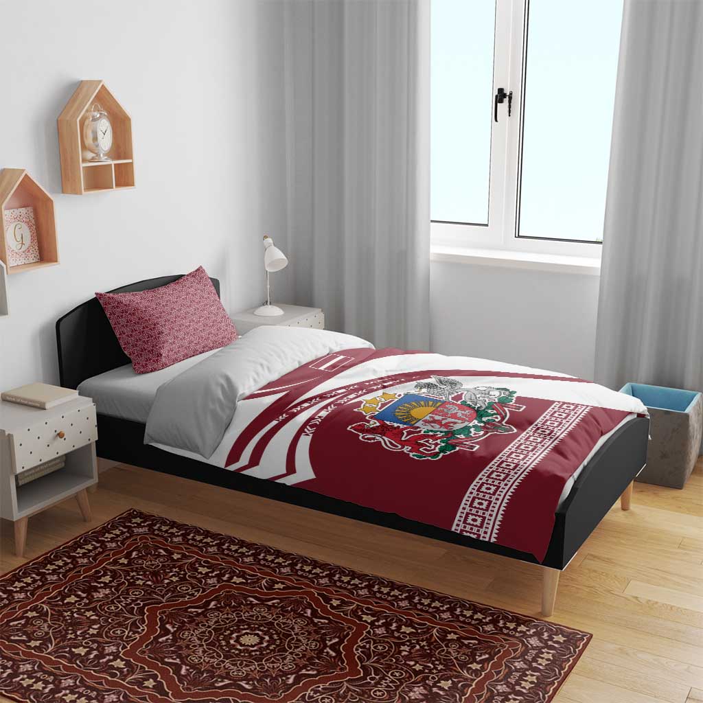 Latvia Bedding Set with National Coat of Arms and Traditional Folk Patterns